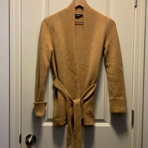 Camel colored express brand tie cardigan sweater